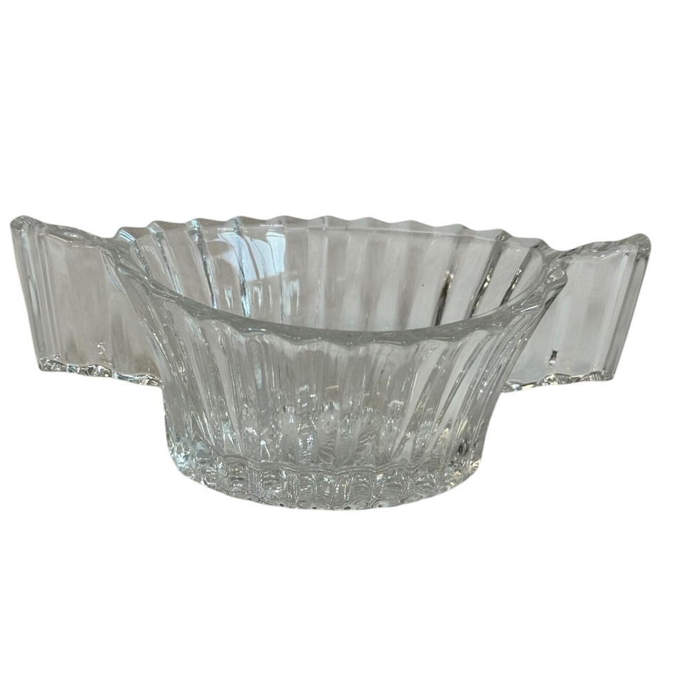 Clear Glass Candy Dish Dishware With‎ Handles Scalloped Rim